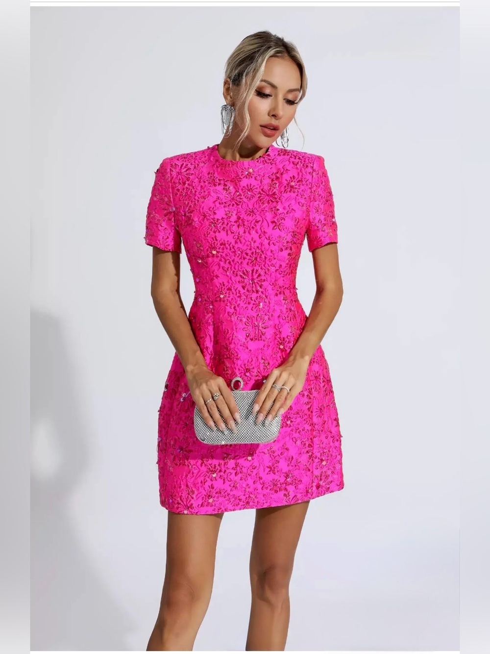 NWT Catchall Astrid Pink Jacquard Floral Mini Dress - Picture 5 of 8